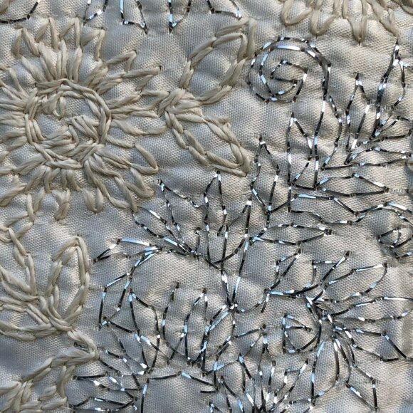 Vintage Satin Embroidered Bedspread Coverlet Ruffled Glam light Yellow Gold - Picture 8 of 12